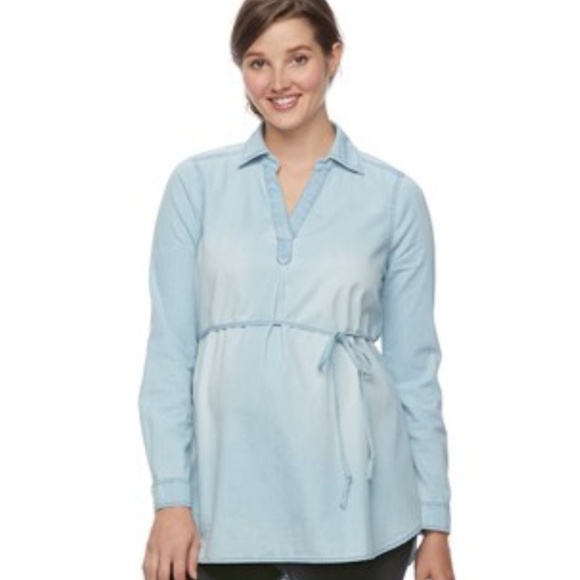A-glow Tops - A•GLOW maternity chambray Pop-over shirt